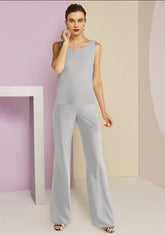 Simple Jewel Long sleeves Two pieces Chiffon Mother dress